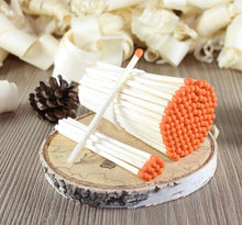 Load image into Gallery viewer, Fall Colored Matches 1.85&quot; 40+ Matches in glass bottle, pumpkin match striker, fall decor, color tipped matches, pumpkin decor, fall gifts
