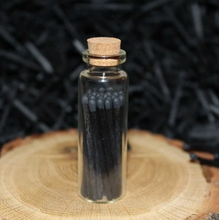 Load image into Gallery viewer, All Black 1.95” Decorative Safety Matches In Corked Glass Bottle With Match Striker On Bottom
