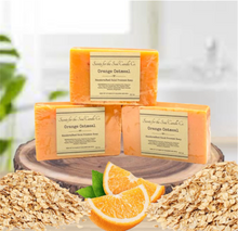 Load image into Gallery viewer, Orange Oatmeal bar Soap 4.5oz- Natural soap, Handcrafted Soap with oatmeal, Cold Process Soap, exfoliating soap, vegan soap
