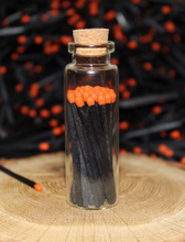 Load image into Gallery viewer, Orange and Black colored Tipped matches 1.85&quot; Safety Matches |Glass Bottles Each with Cork Top, Striker &amp; 40 matches
