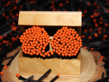 Load image into Gallery viewer, Orange and Black colored Tipped matches 1.85&quot; Safety Matches |Glass Bottles Each with Cork Top, Striker &amp; 40 matches
