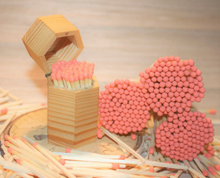 Load image into Gallery viewer, Coral colored Tipped matches 1.95&quot; Safety Matches |Glass Bottles Each with Cork Top, Striker &amp; 40 matches
