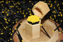 Load image into Gallery viewer, Yellow and Black colored Tipped matches 1.85&quot; Safety Matches |Glass Bottles Each with Cork Top, Striker &amp; 40 matches
