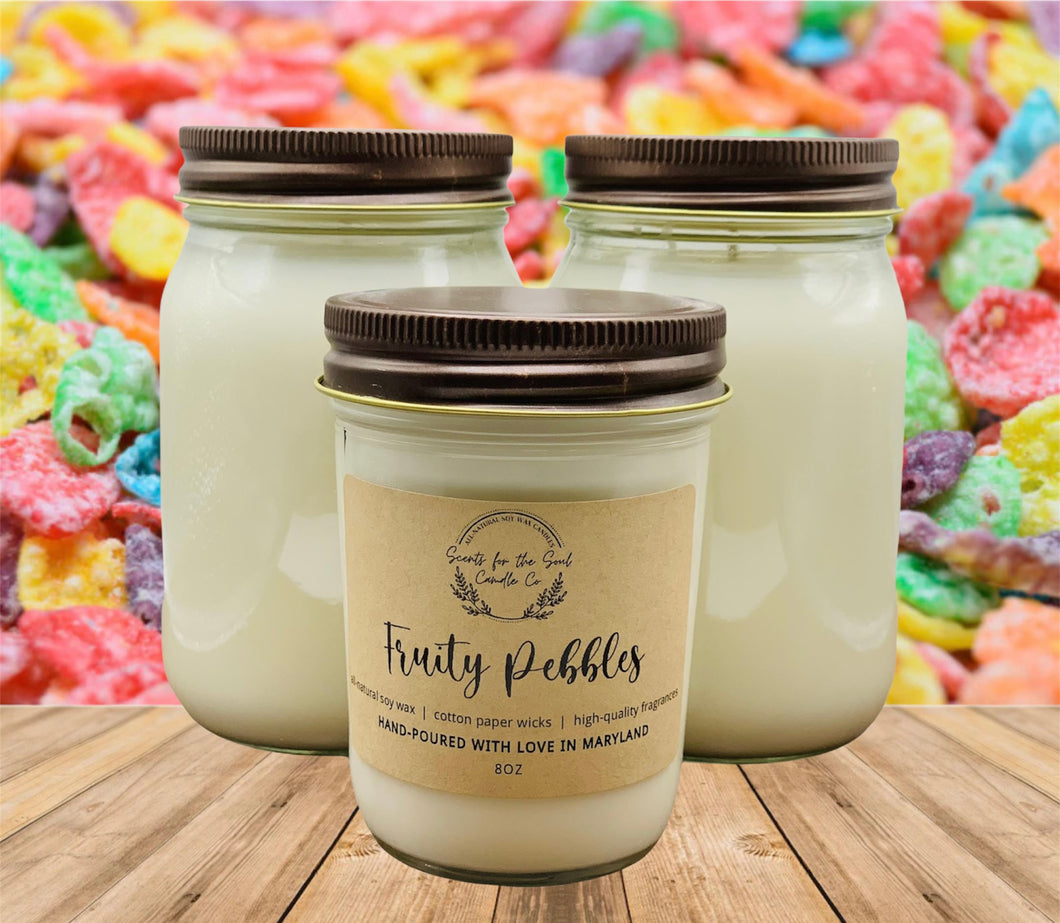 Fruity Pebbles-Soy Wax Mason Jar Candle