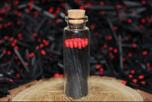 Load image into Gallery viewer, Red and Black colored Tipped matches 1.85&quot; Safety Matches |Glass Bottles Each with Cork Top, Striker &amp; 40 matches
