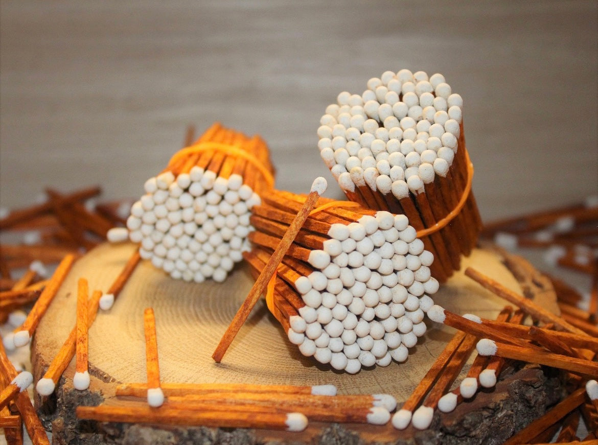 Brown Stick White Tip Safety Matches | 100+ Artisan Bulk Carrot Cake Style  Matchsticks with Adhesive Strikers by Thankful Greetings| Decorative Unique