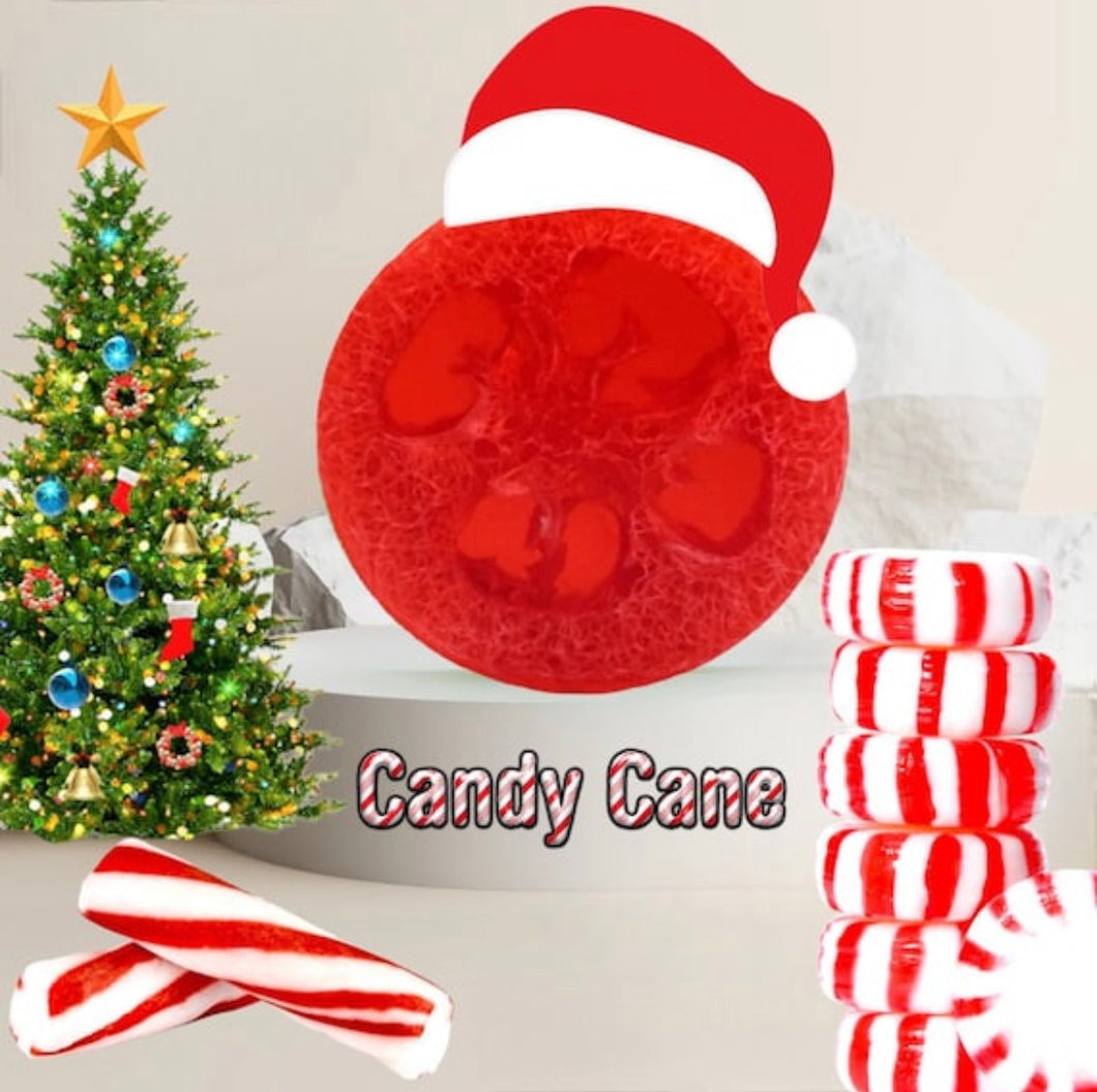 Candy Cane Loofah Soap Bar 5.oz- Christmas Holiday loofah soap, exfoliating loofah soap bar, Candy Cane soap, vegan soap, stocking stuffers