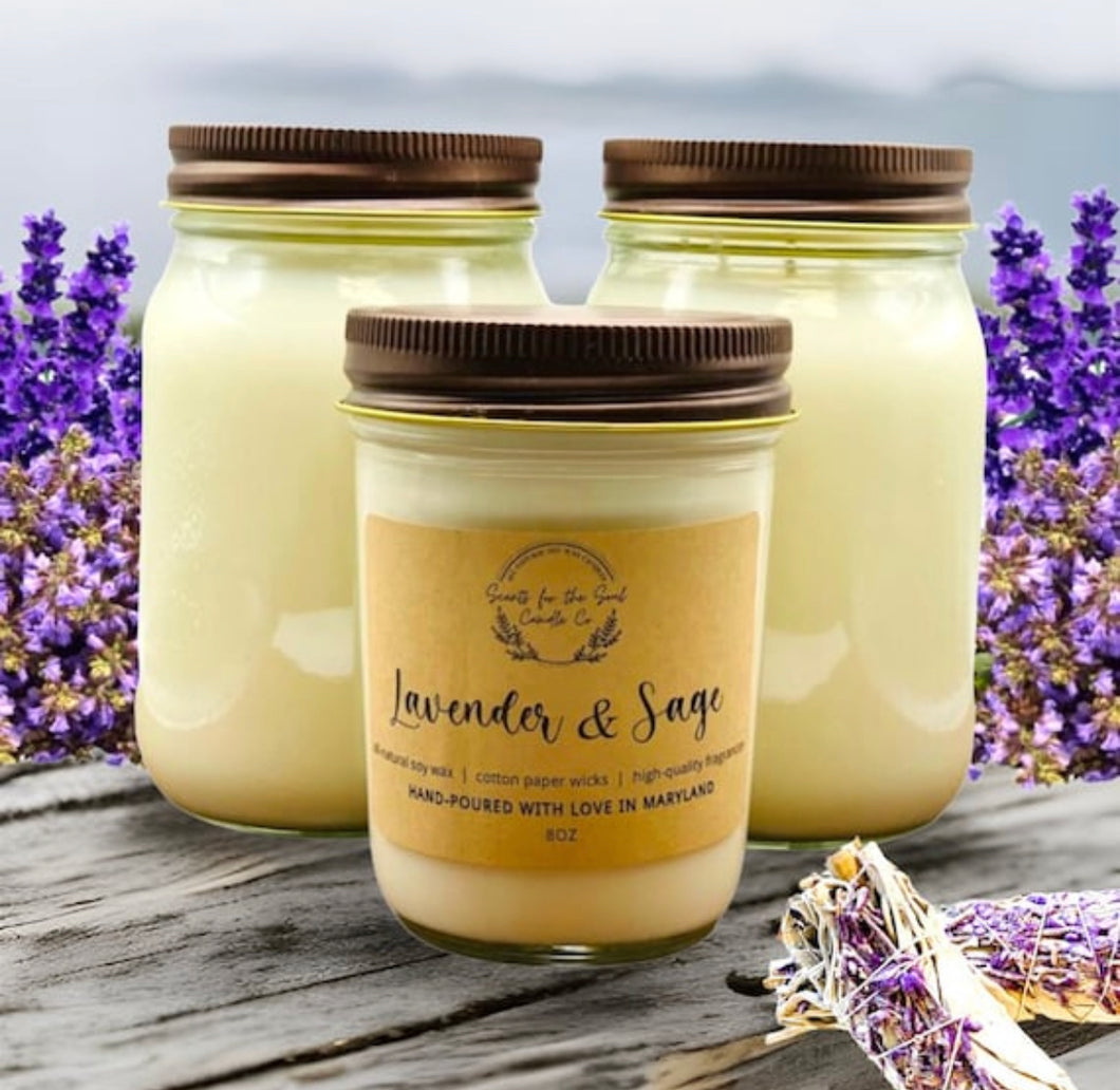 Lavender & Sage-Soy Wax Mason Jar Candle